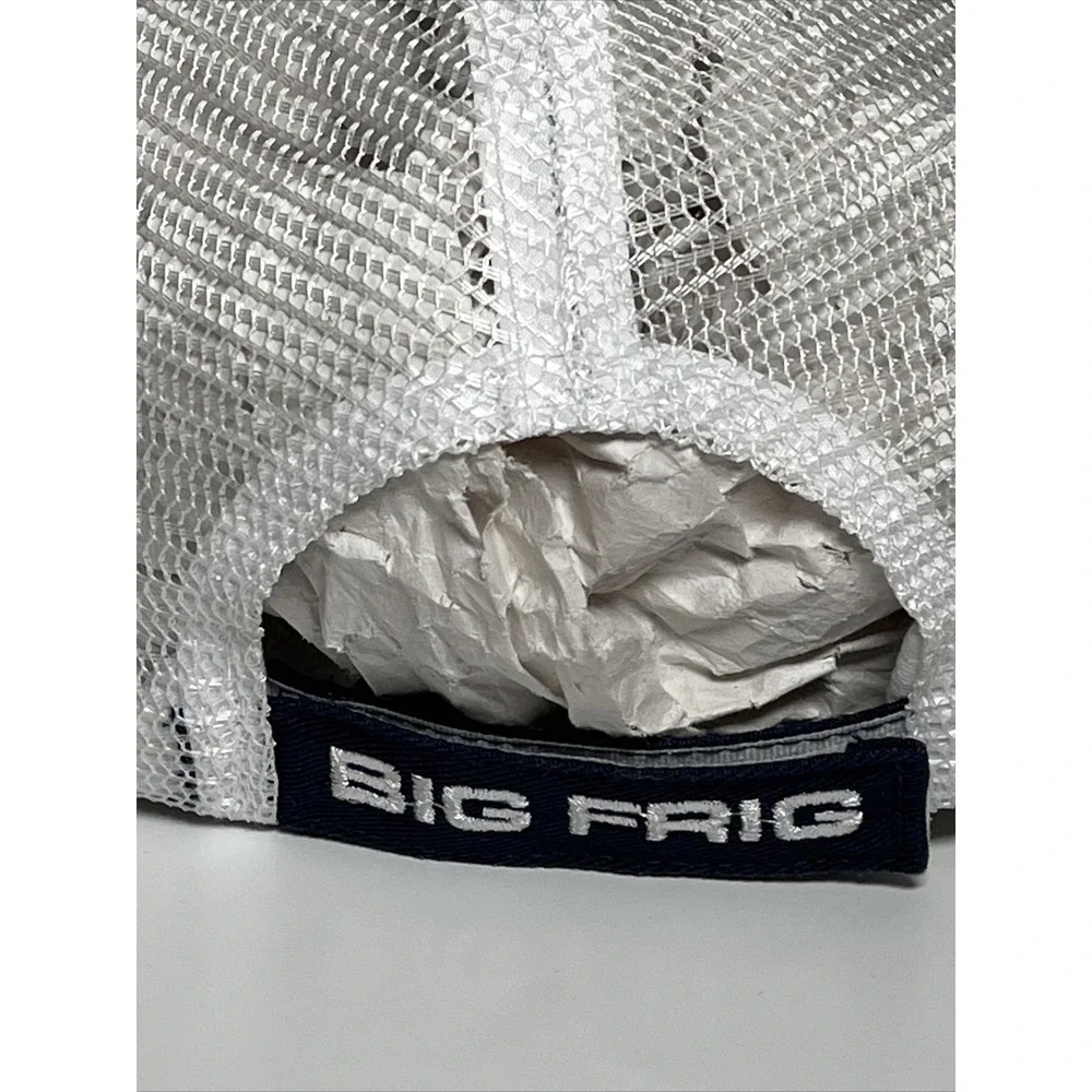 Big Frig Trucker Hat Navy Blue White Mesh Back Adjustable Snapback Mountain Logo